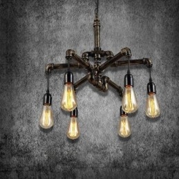 Lámpara colgante estilo rústico campestre con 6 luces estilo retro industrial vintage con forma de tubería de agua