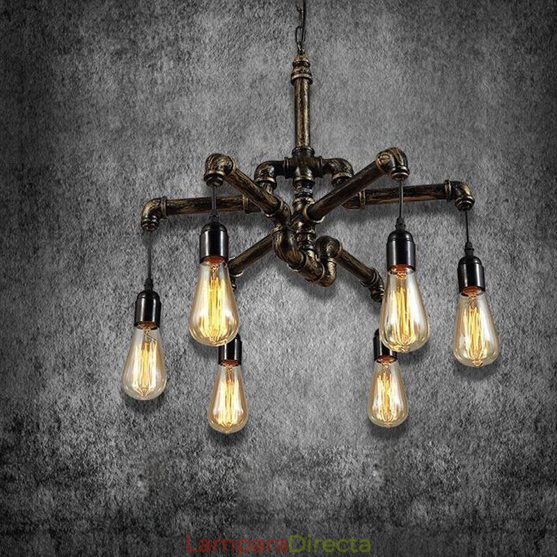 Lámpara colgante estilo rústico campestre con 6 luces estilo retro industrial vintage con forma de tubería de agua