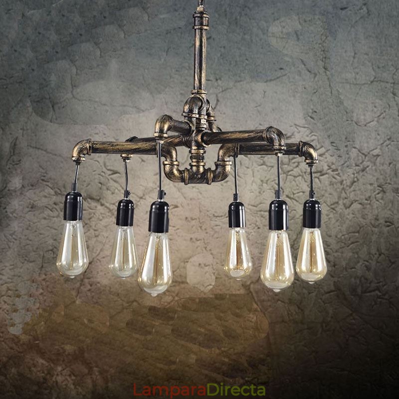 Lámpara colgante estilo rústico campestre con 6 luces estilo retro industrial vintage con forma de tubería de agua