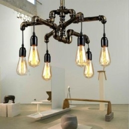Lámpara colgante estilo rústico campestre con 6 luces estilo retro industrial vintage con forma de tubería de agua