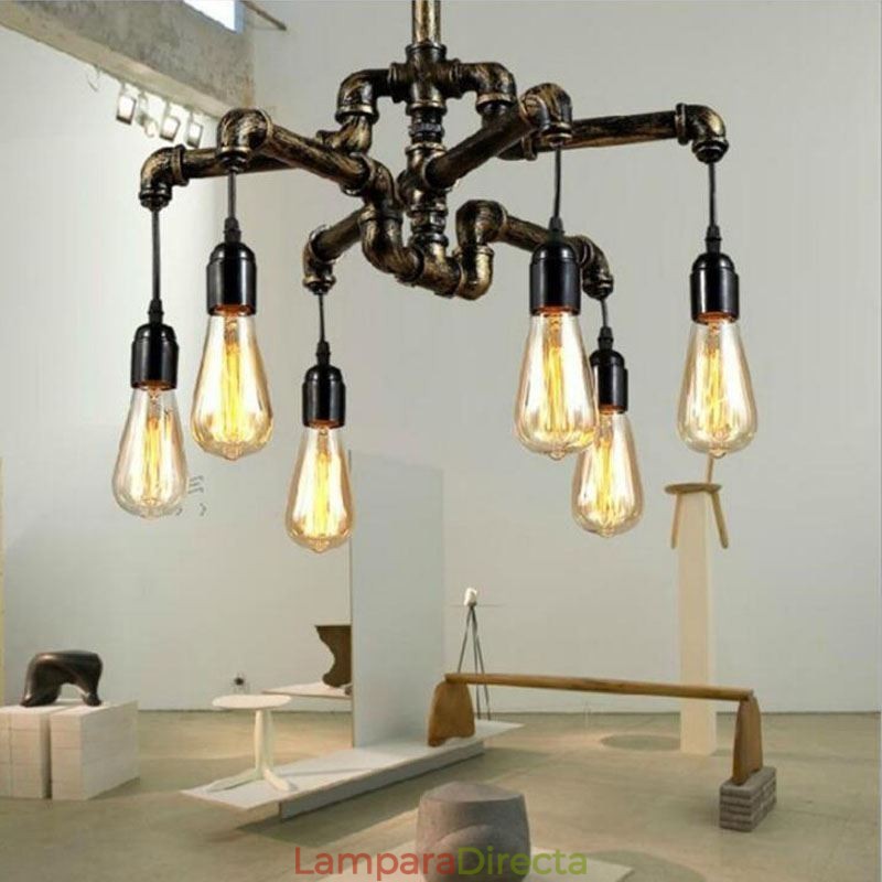 Lámpara colgante estilo rústico campestre con 6 luces estilo retro industrial vintage con forma de tubería de agua