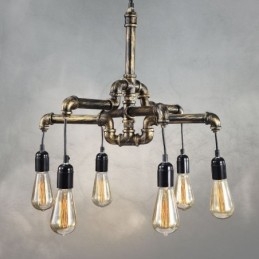 Lámpara colgante estilo rústico campestre con 6 luces estilo retro industrial vintage con forma de tubería de agua