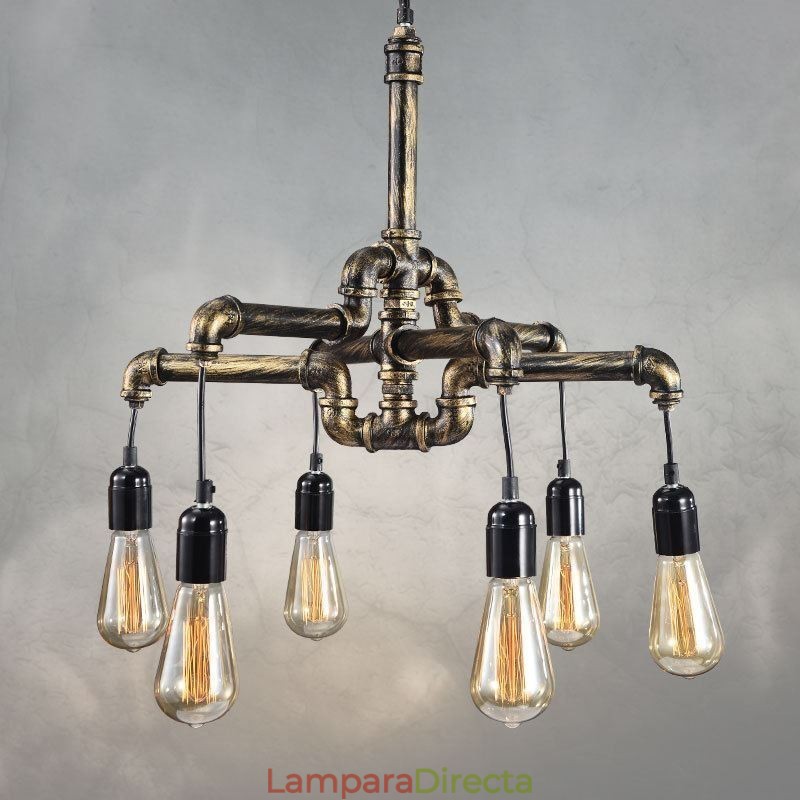 Lámpara colgante estilo rústico campestre con 6 luces estilo retro industrial vintage con forma de tubería de agua