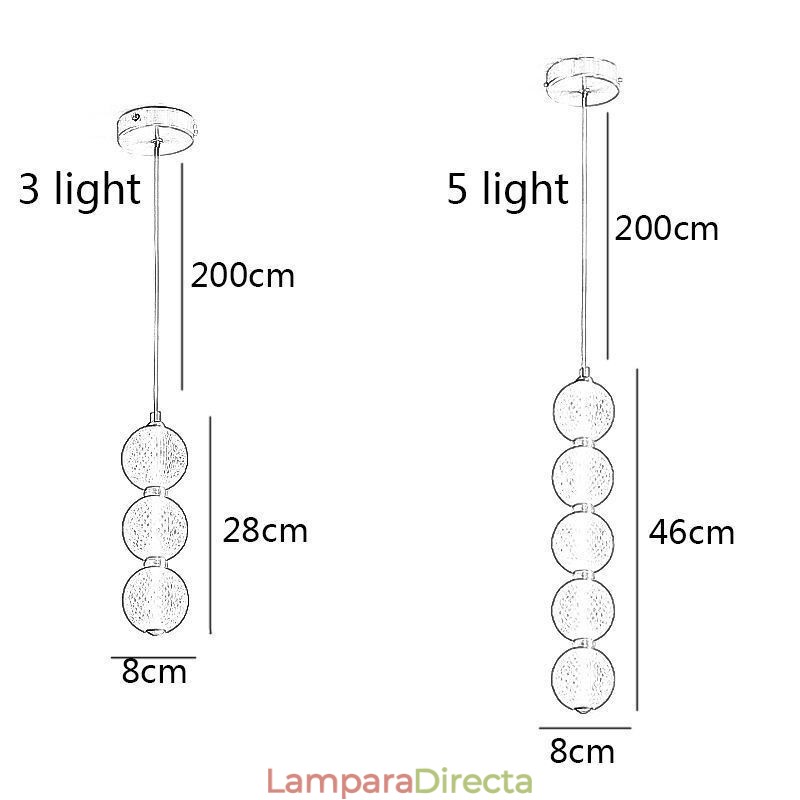 Lámpara colgante de acrílico con cuentas, iluminación decorativa