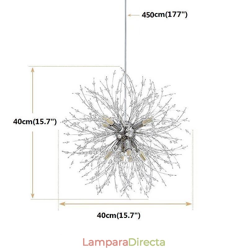 Lámpara colgante de diente de león de 8 luces con diseño de fuegos artificiales