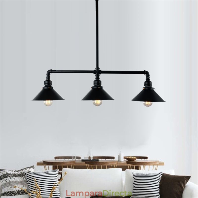 Lámpara colgante estilo rústico campestre con 3 luces estilo industrial retro vintage con forma de tubería de agua