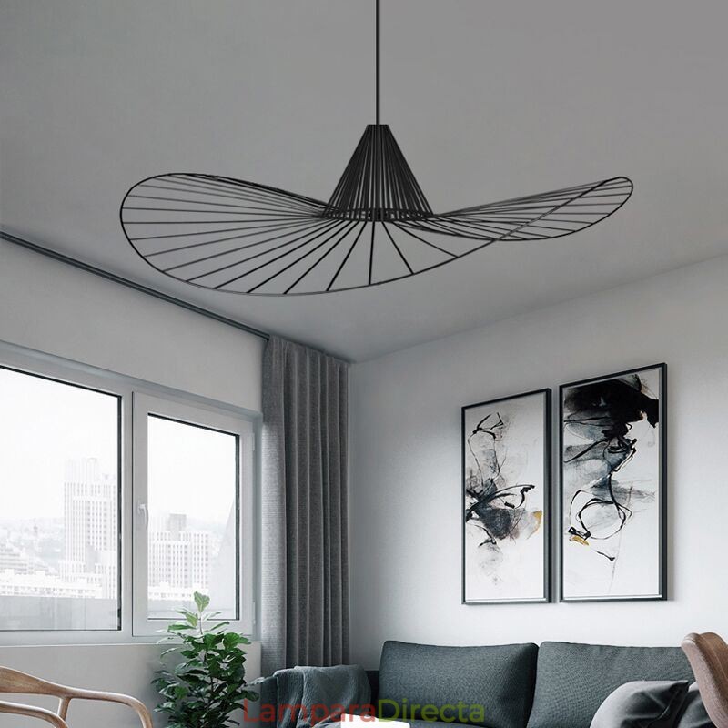 Lámpara colgante de hierro con forma de sombrero de paja simple, 1 luz