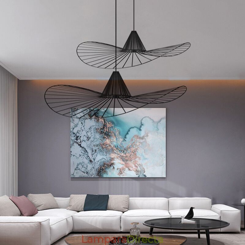 Lámpara colgante de hierro con forma de sombrero de paja simple, 1 luz