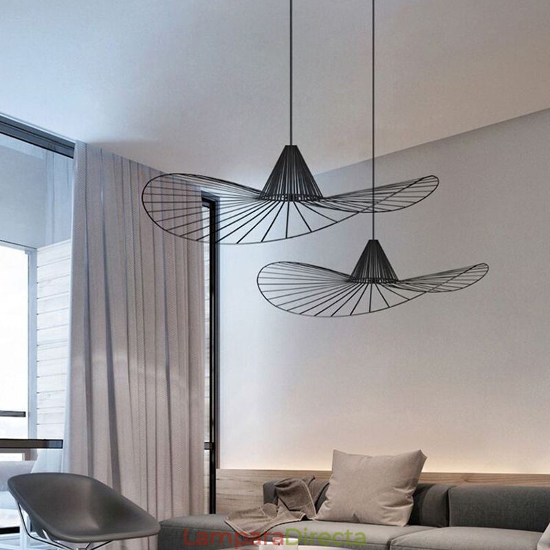 Lámpara colgante de hierro con forma de sombrero de paja simple, 1 luz