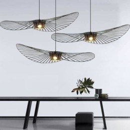 Lámpara colgante de hierro con forma de sombrero de paja, 1 luz