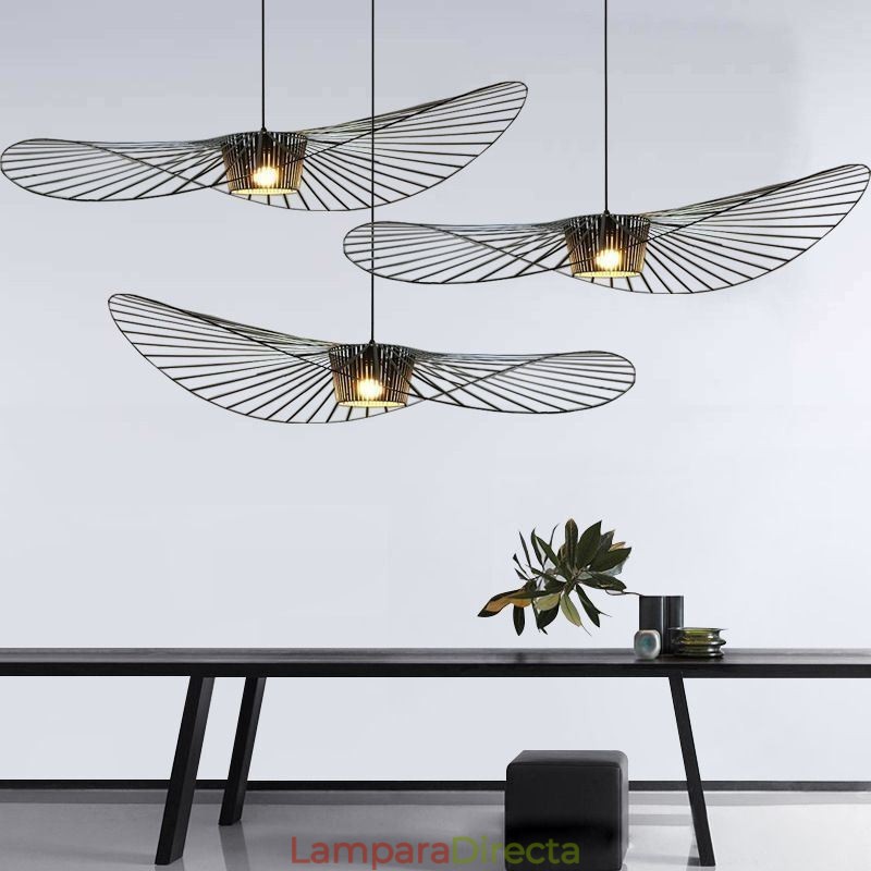 Lámpara colgante de hierro con forma de sombrero de paja, 1 luz