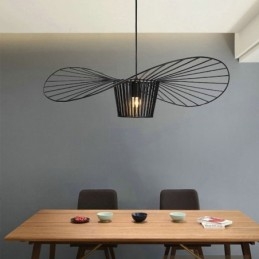 Lámpara colgante de hierro con forma de sombrero de paja, 1 luz