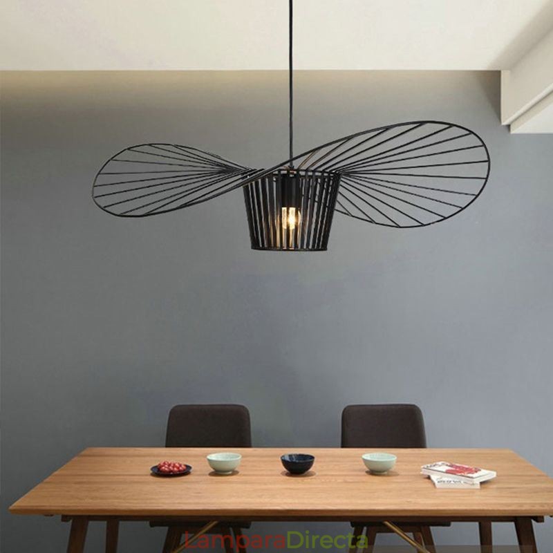 Lámpara colgante de hierro con forma de sombrero de paja, 1 luz