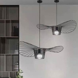 Lámpara colgante de hierro con forma de sombrero de paja, 1 luz