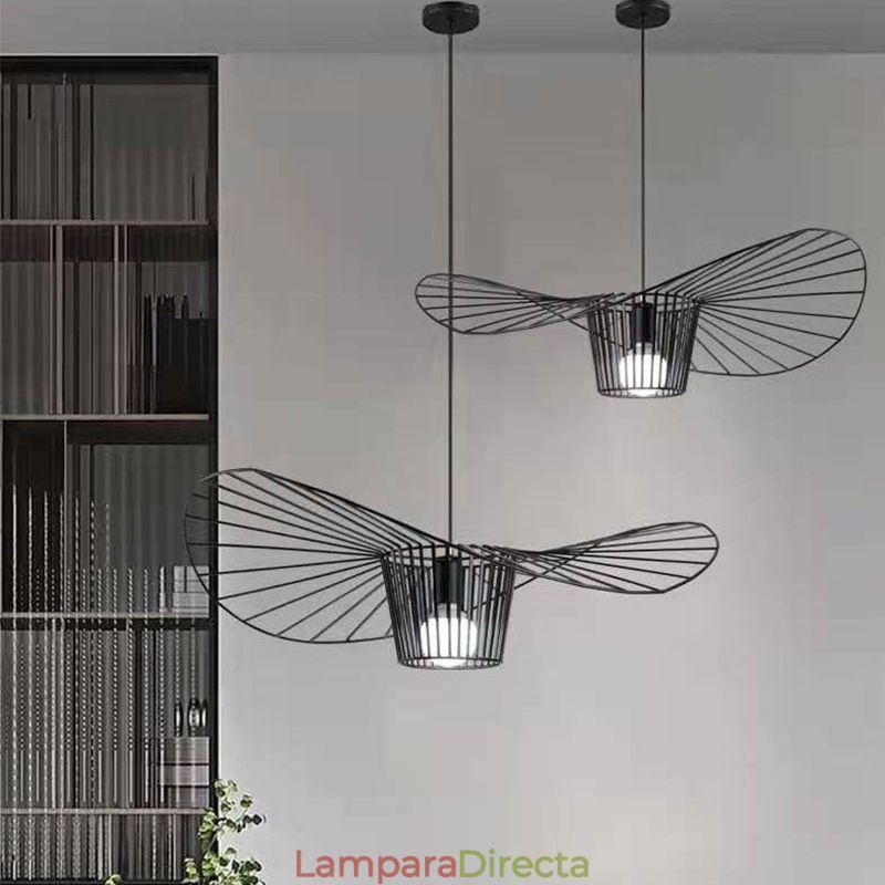 Lámpara colgante de hierro con forma de sombrero de paja, 1 luz