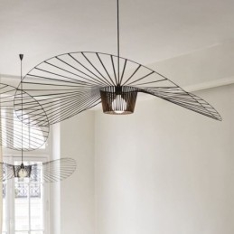 Lámpara colgante de hierro con forma de sombrero de paja, 1 luz
