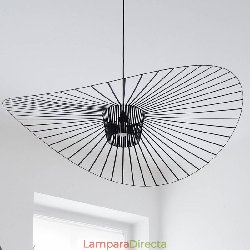 Lámpara colgante de hierro con forma de sombrero de paja, 1 luz