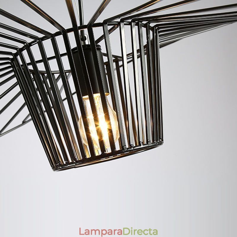 Lámpara colgante de hierro con forma de sombrero de paja, 1 luz