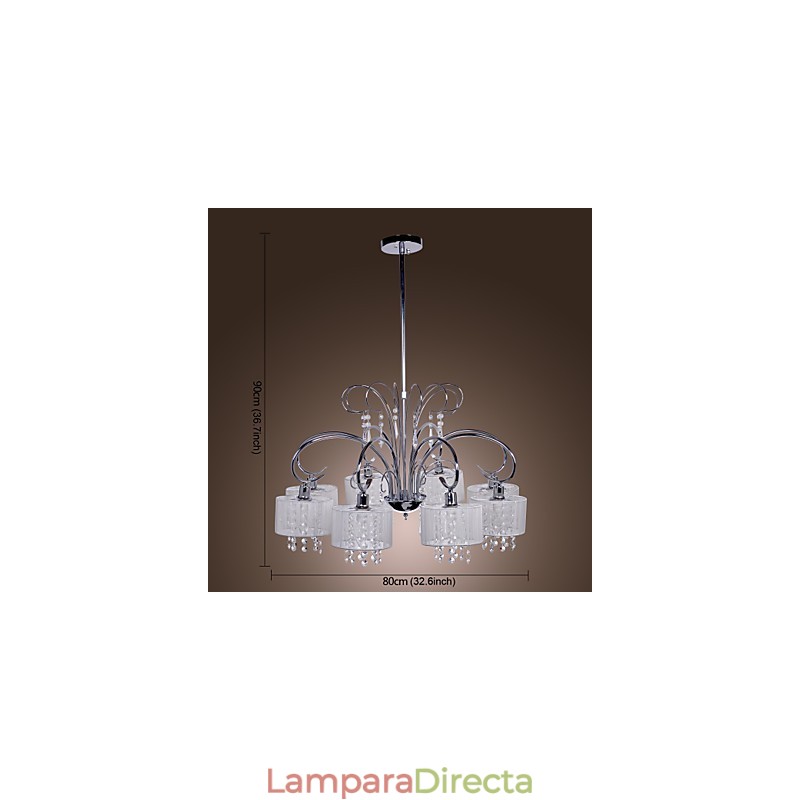 Lámpara de araña moderna contemporánea de metal cromado y cristal