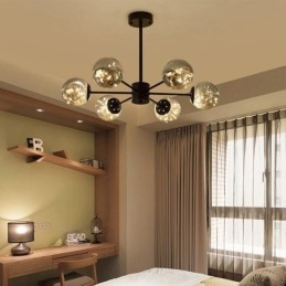 Lámpara colgante de estilo nórdico con forma de frijol mágico, bola de cristal y gypsophila.