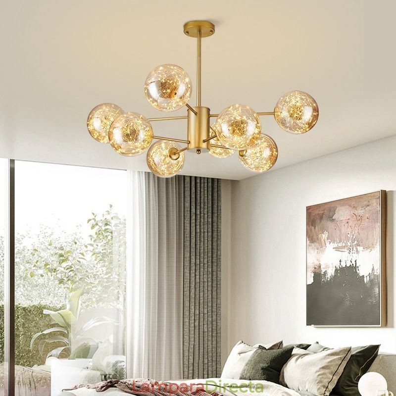 Lámpara colgante de estilo nórdico con forma de frijol mágico, bola de cristal y gypsophila.