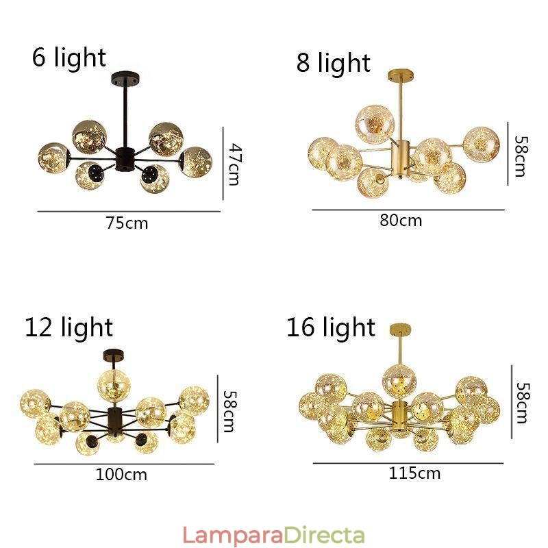 Lámpara colgante de estilo nórdico con forma de frijol mágico, bola de cristal y gypsophila.
