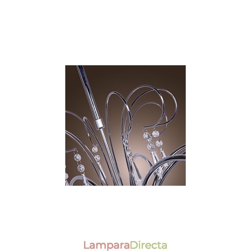 Lámpara de araña moderna contemporánea de metal cromado y cristal
