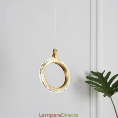 Lámpara colgante de acrílico con forma de anillo y foco Lámpara colgante de acrílico con forma de anillo y foco