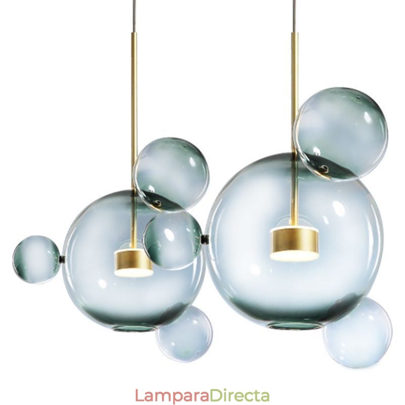 Lámpara colgante de techo con burbujas de vidrio, lámpara verde degradado