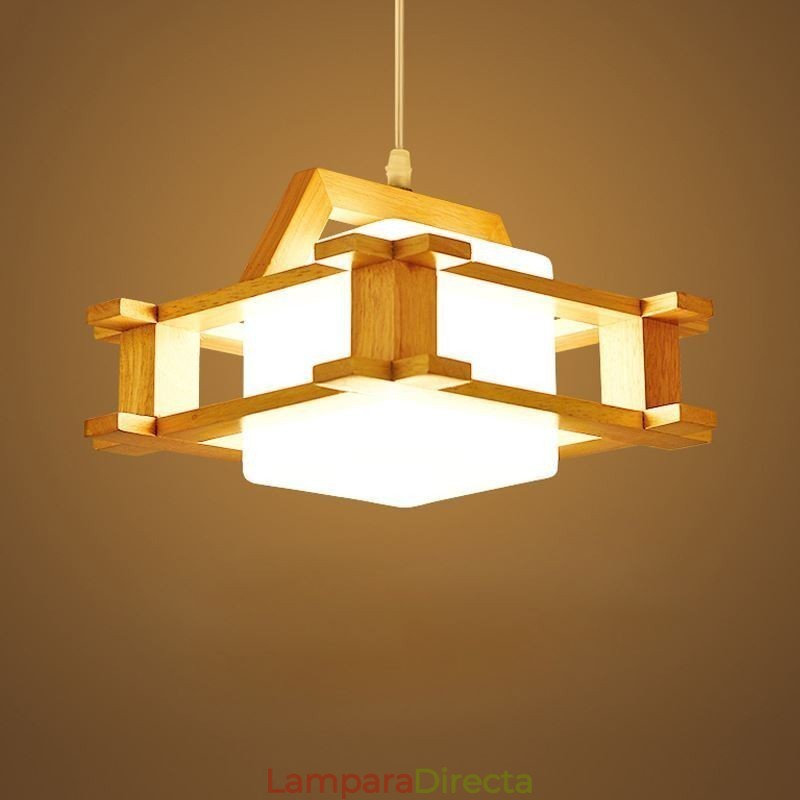Lámpara colgante de roble de estilo nórdico con pantalla de vidrio esmerilado Cafe