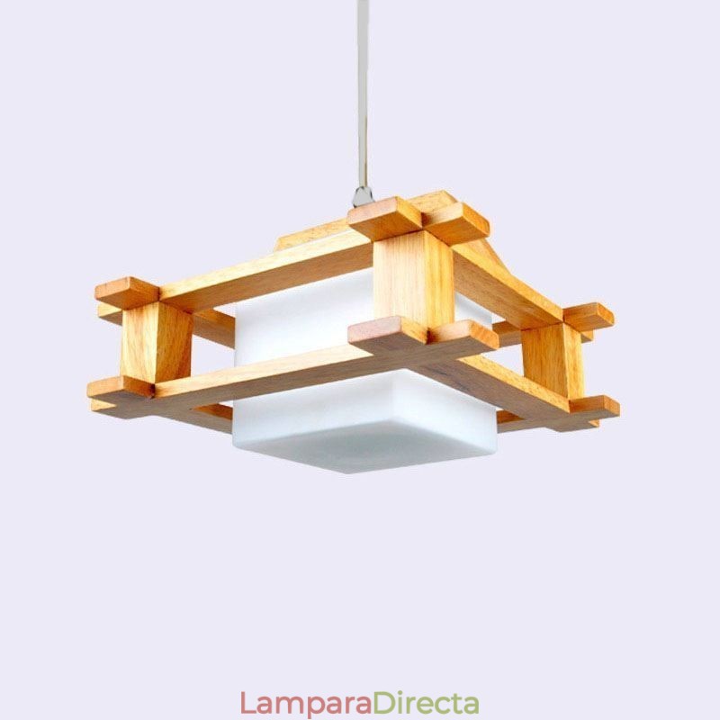 Lámpara colgante de roble de estilo nórdico con pantalla de vidrio esmerilado Cafe