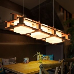 Lámpara colgante creativa de 3 luces de roble, lámpara de techo decorativa de madera para cafetería
