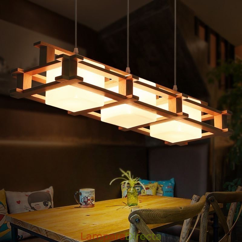 Lámpara colgante creativa de 3 luces de roble, lámpara de techo decorativa de madera para cafetería