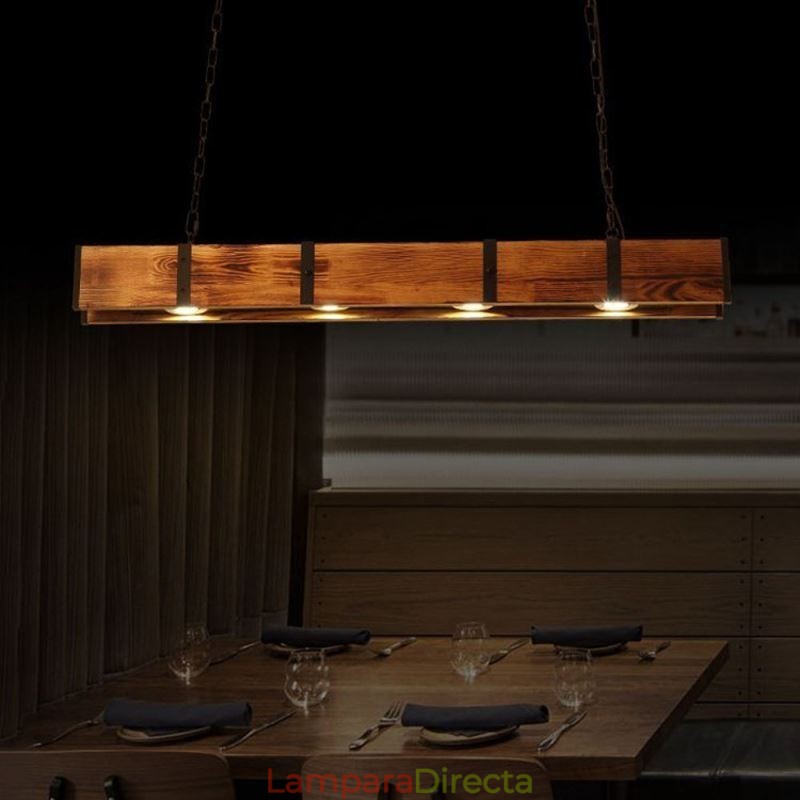 Lámpara colgante de estilo industrial rectangular de madera para techo tipo isla