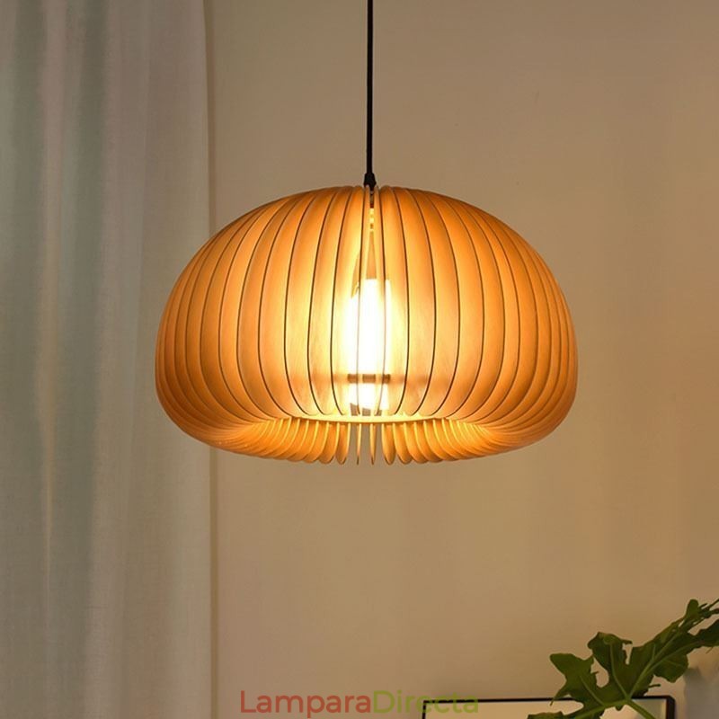 Lámpara colgante de estilo retro con forma de calabaza de madera de tilo