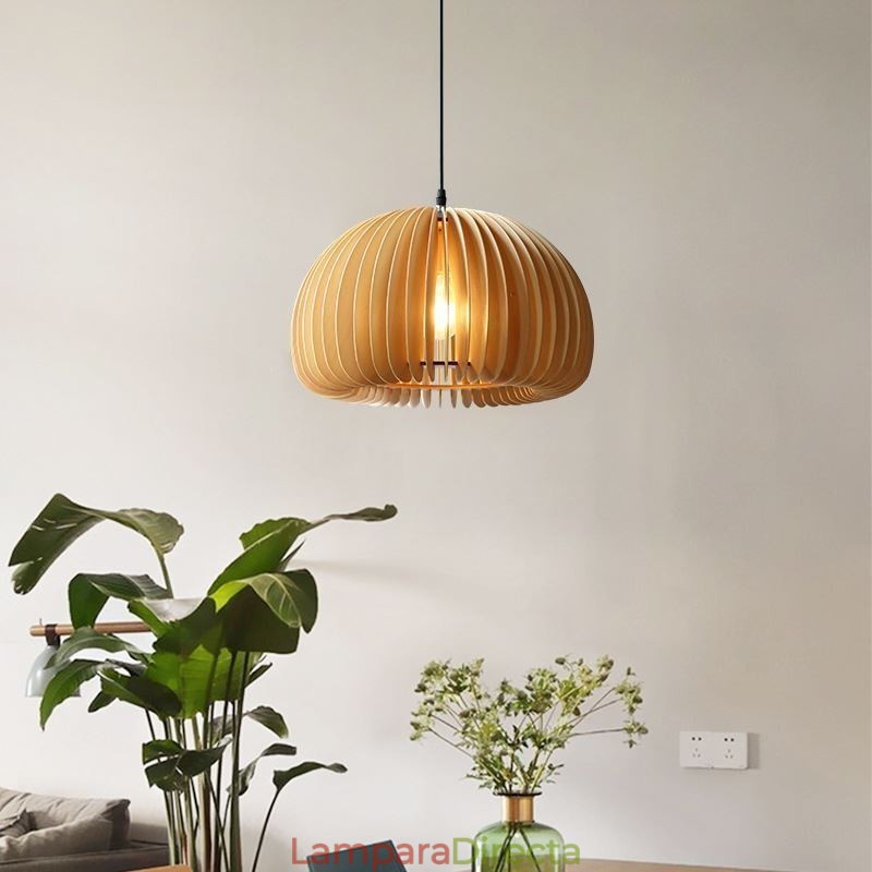 Lámpara colgante de estilo retro con forma de calabaza de madera de tilo