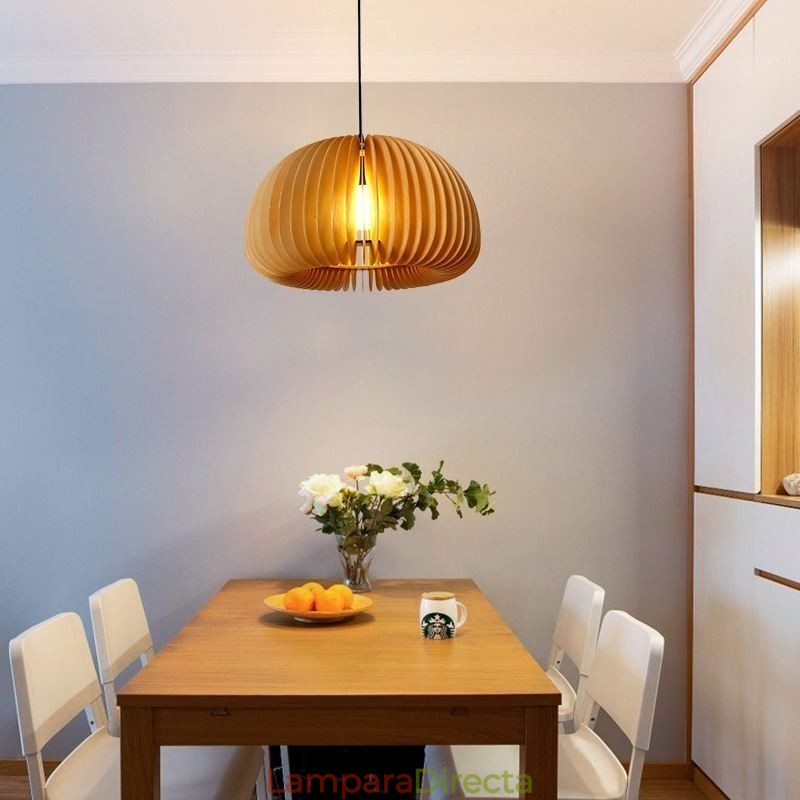 Lámpara colgante de estilo retro con forma de calabaza de madera de tilo