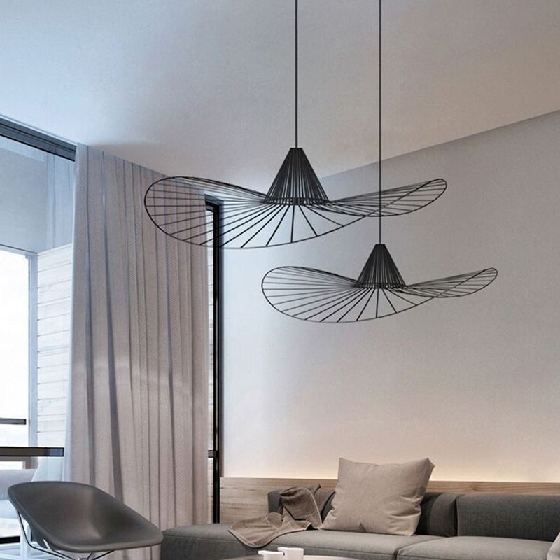Lámpara colgante de hierro con forma de sombrero de paja simple, 1 luz