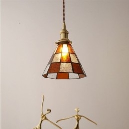 Lámpara colgante de cristal con celosía retro, estilo japonés