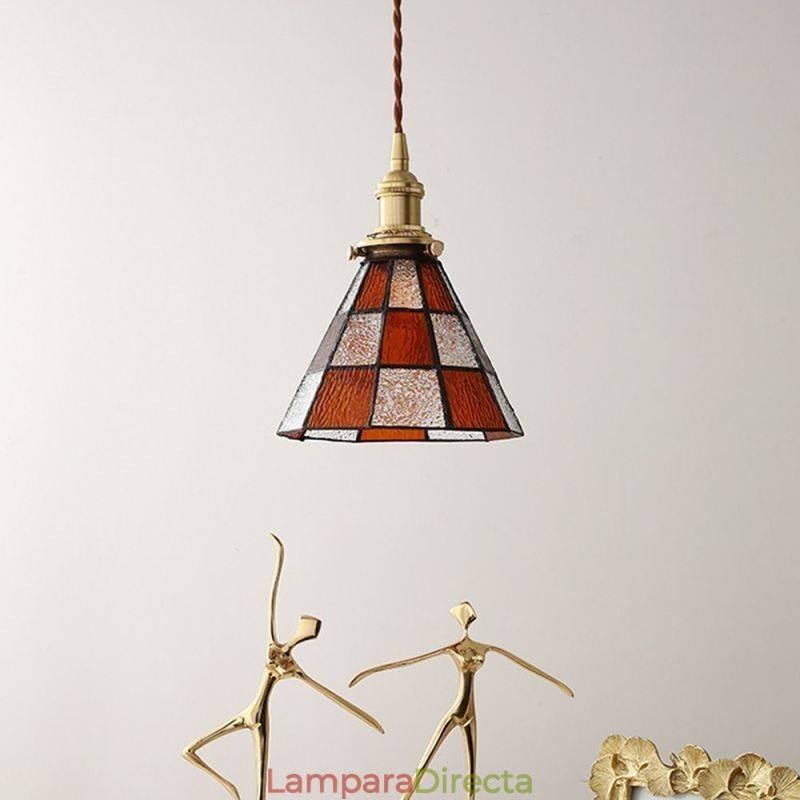 Lámpara colgante de cristal con celosía retro, estilo japonés