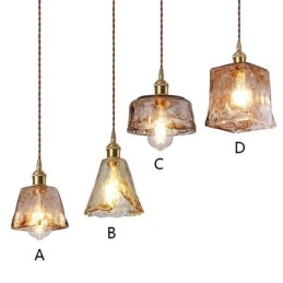 Lámpara colgante de cristal mini única, estilo japonés, color ámbar, iluminación decorativa.