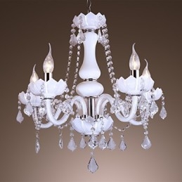 Elegante lámpara de araña de cristal con 5 luces en color blanco