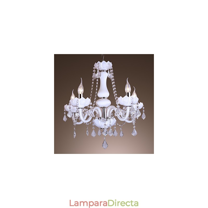 Elegante lámpara de araña de cristal con 5 luces en color blanco