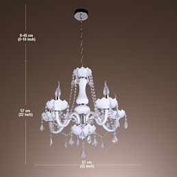 Elegante lámpara de araña de cristal con 5 luces en color blanco