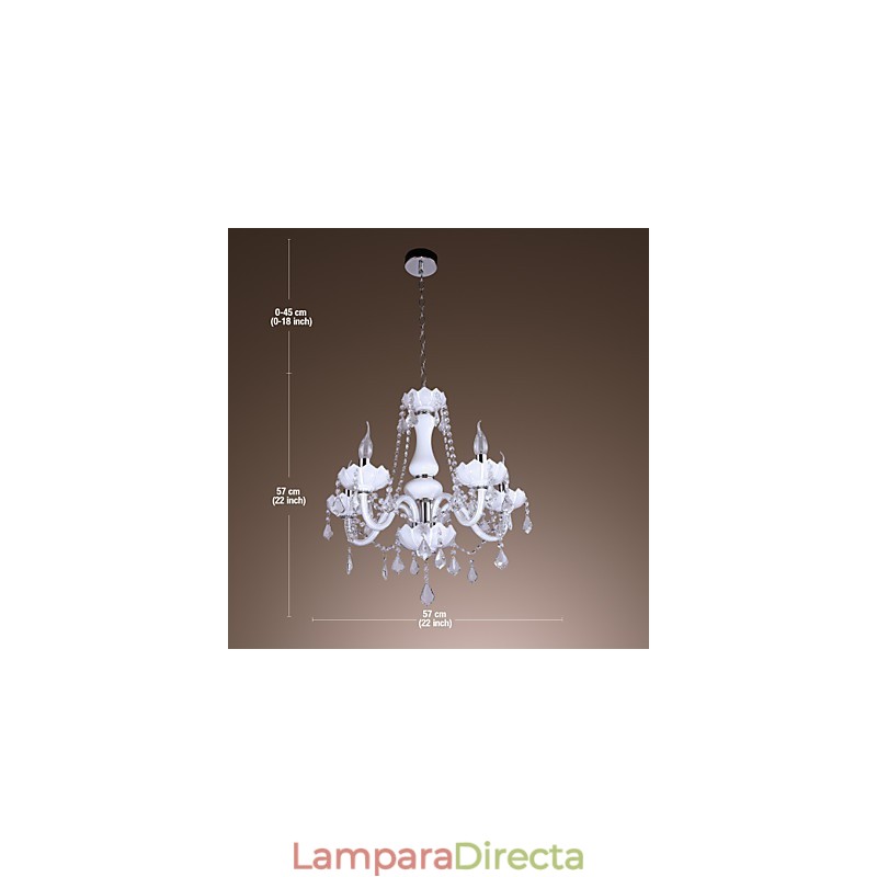 Elegante lámpara de araña de cristal con 5 luces en color blanco