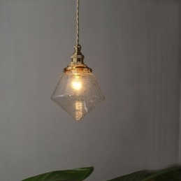 Lámpara colgante de cristal con forma de diamante de 1 luz, accesorio de iluminación de cristal con burbujas
