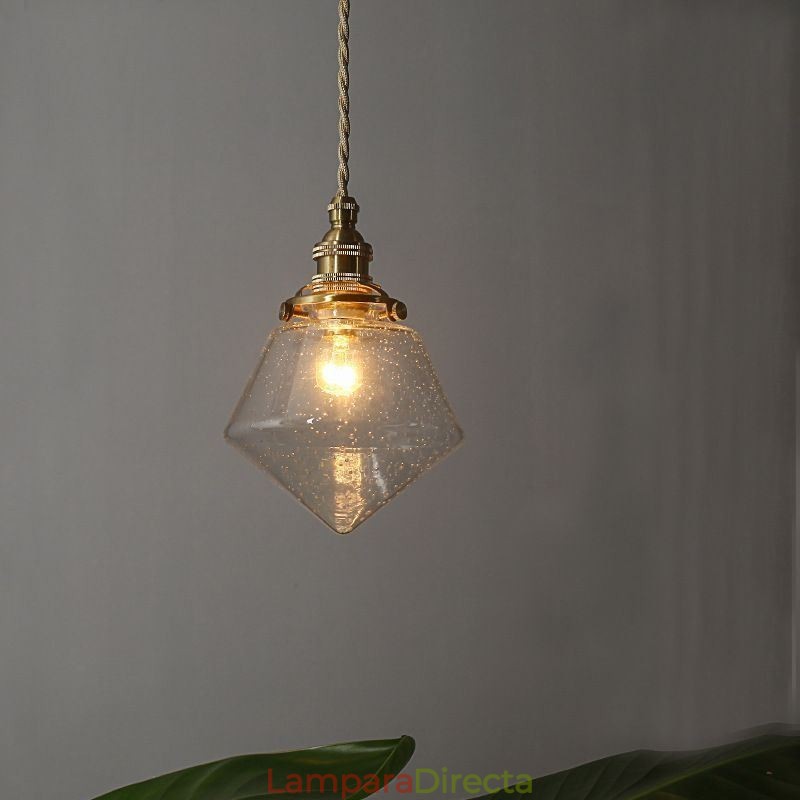 Lámpara colgante de cristal con forma de diamante de 1 luz, accesorio de iluminación de cristal con burbujas