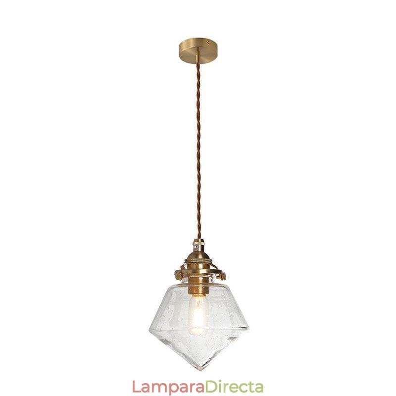 Lámpara colgante de cristal con forma de diamante de 1 luz, accesorio de iluminación de cristal con burbujas
