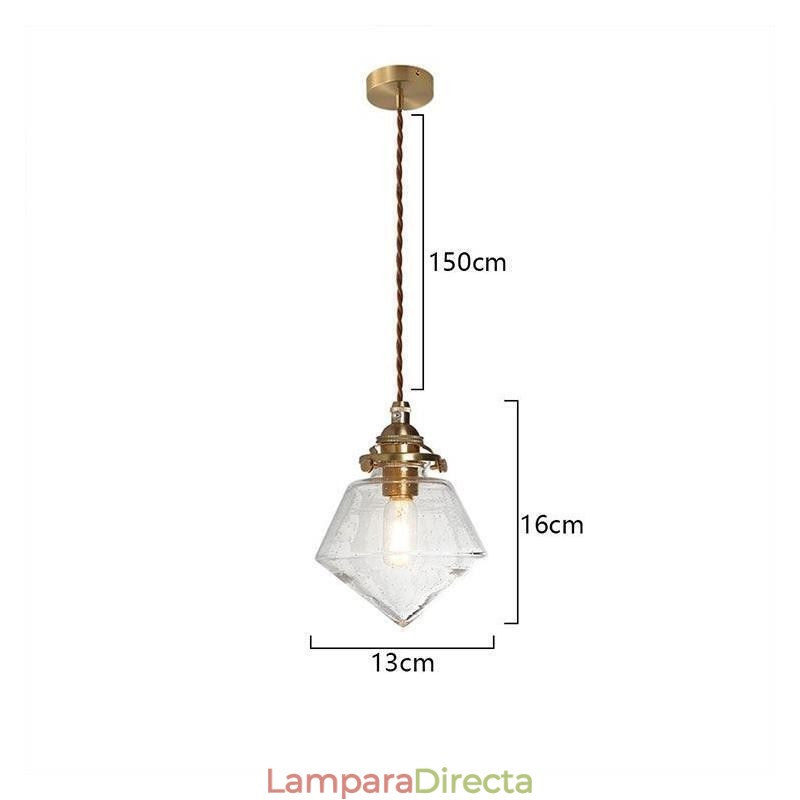 Lámpara colgante de cristal con forma de diamante de 1 luz, accesorio de iluminación de cristal con burbujas