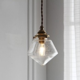 Lámpara colgante de cristal con forma de diamante de 1 luz, accesorio de iluminación de cristal con burbujas